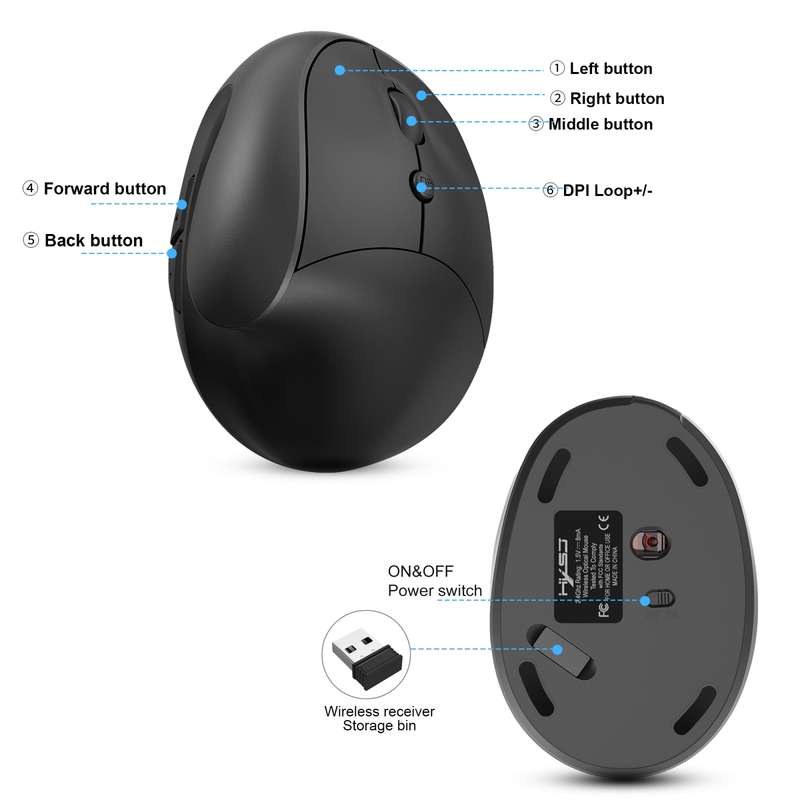 X10 2.4G Wireless Rechargeable Vertical Ergonomic Gaming Mouse(Black)