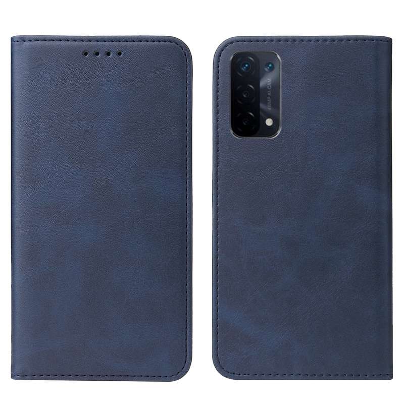 For OPPO A74 5G Magnetic Closure Leather Phone Case(Blue)
