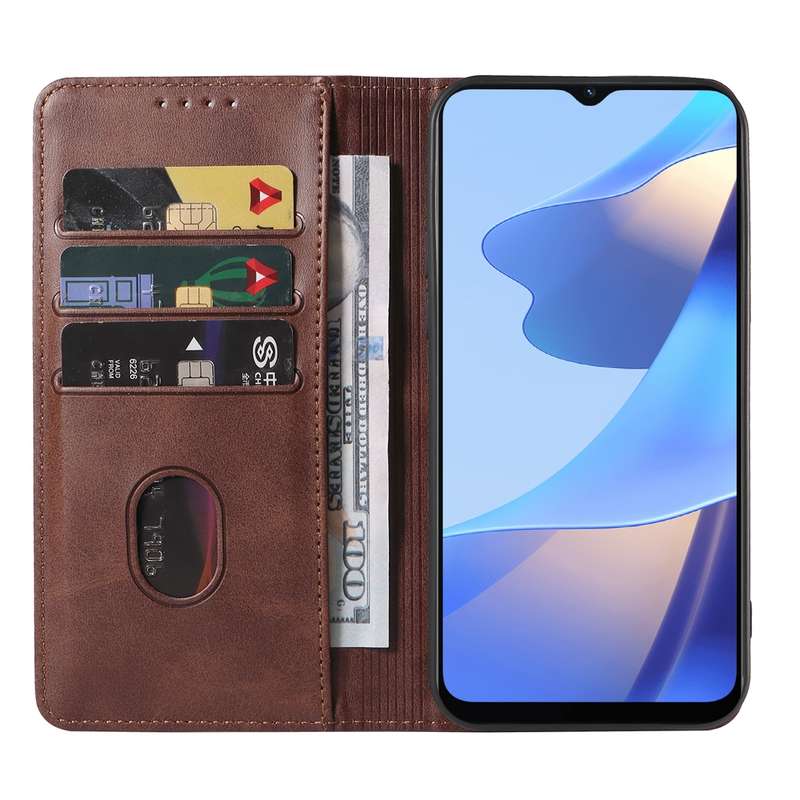 For OPPO A16s Magnetic Closure Leather Phone Case(Brown)