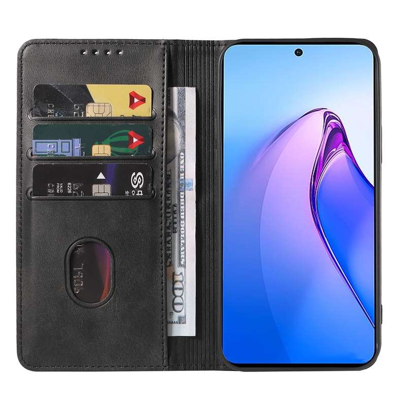 For OPPO Reno8 Pro Magnetic Closure Leather Phone Case(Black)