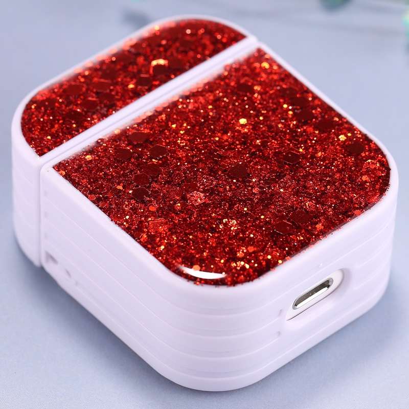 For AirPods 1 / 2 Glitter Sequins Wireless Earphone Protective Case(White)