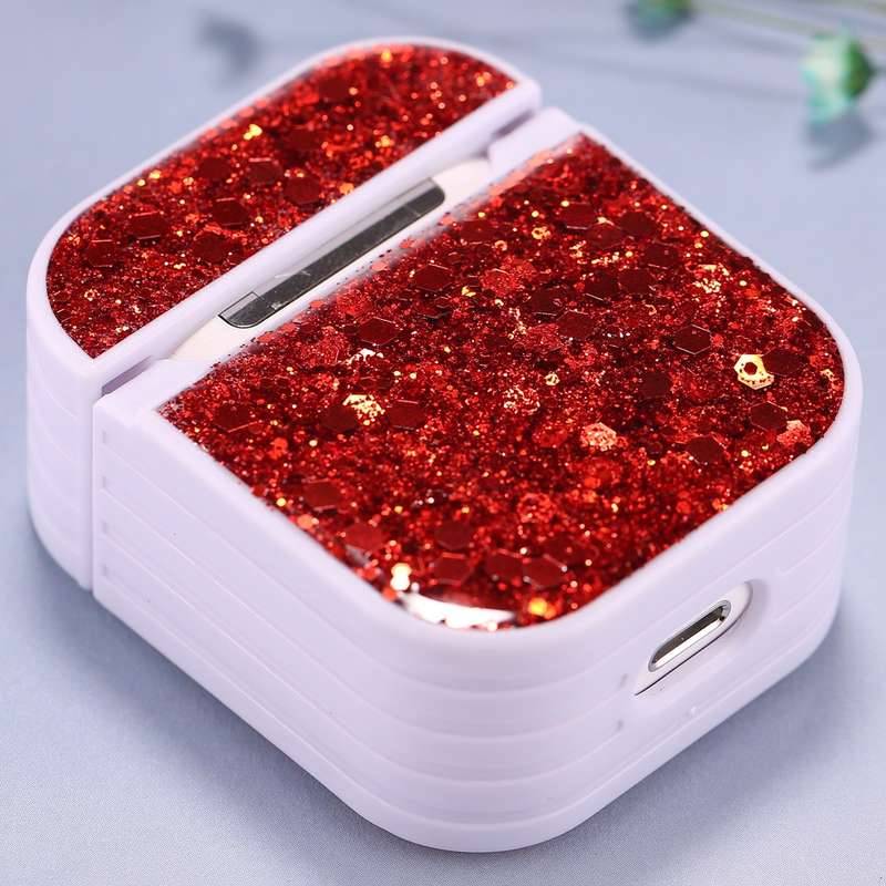 For AirPods 1 / 2 Glitter Sequins Wireless Earphone Protective Case(White)
