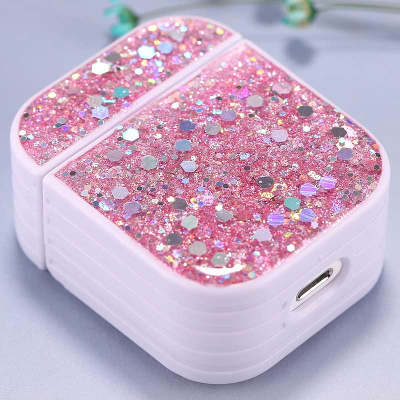For AirPods 1 / 2 Glitter Sequins Wireless Earphone Protective Case(White)