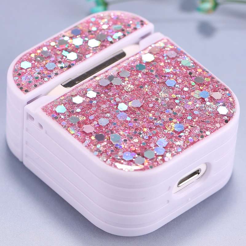 For AirPods 1 / 2 Glitter Sequins Wireless Earphone Protective Case(White)