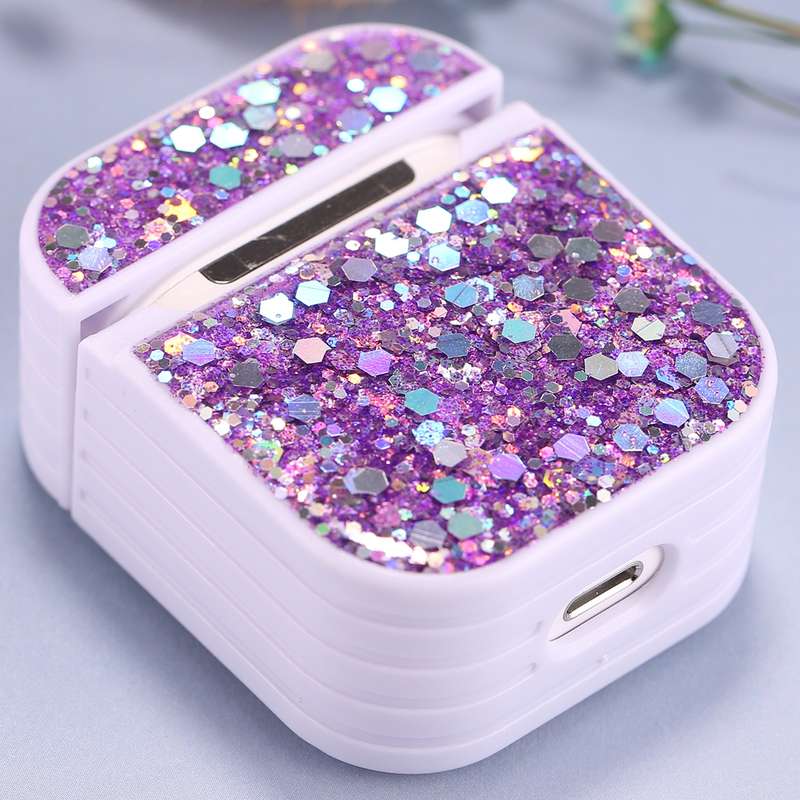 For AirPods 1 / 2 Glitter Sequins Wireless Earphone Protective Case(White)