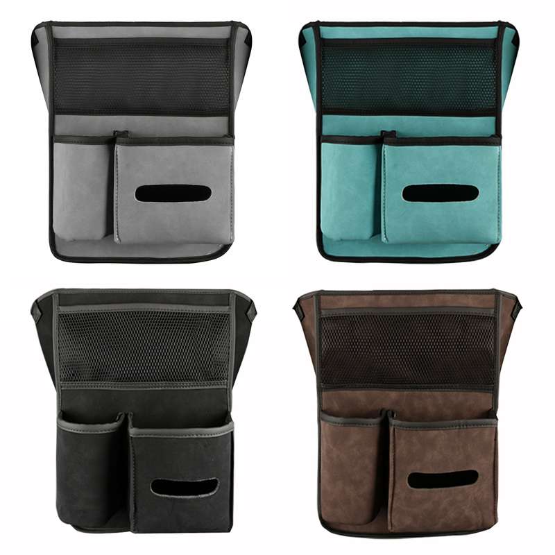 Car Center Console Hanging Bag Sheepskin Leather Storage Bag(Grey)