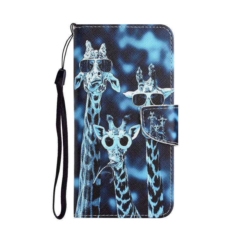 For Samsung Galaxy A03 Core Colored Drawing Leather Phone Case(Giraffes)