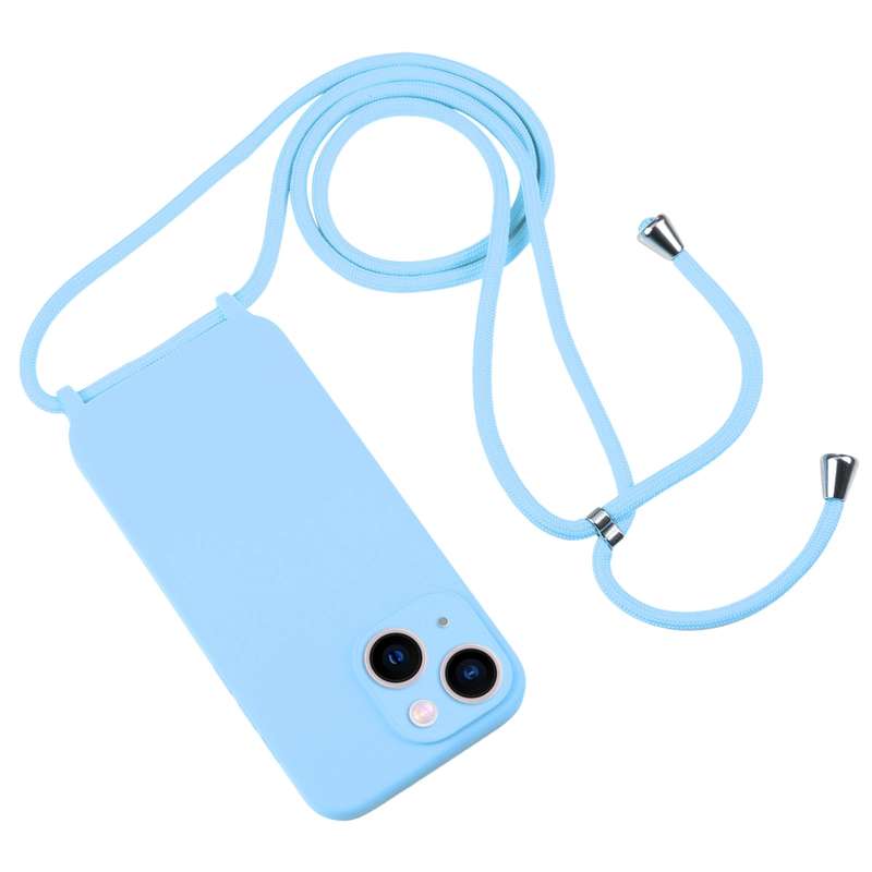 For iPhone 14 Pro Max Crossbody Lanyard Liquid Silicone Case(Pine Needle Green)