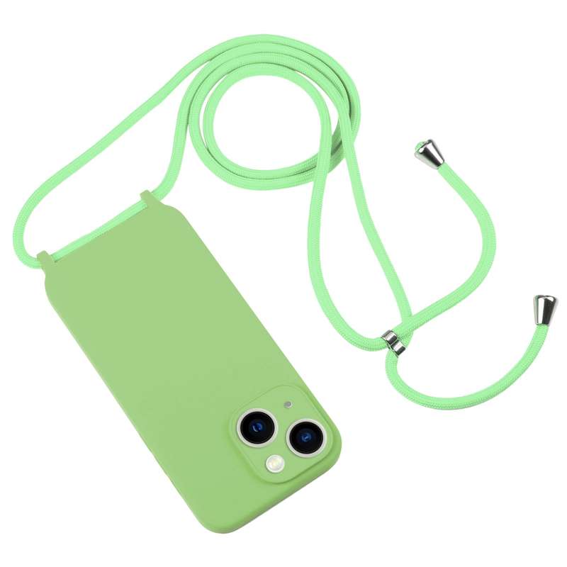 For iPhone 14 Pro Max Crossbody Lanyard Liquid Silicone Case(Pine Needle Green)