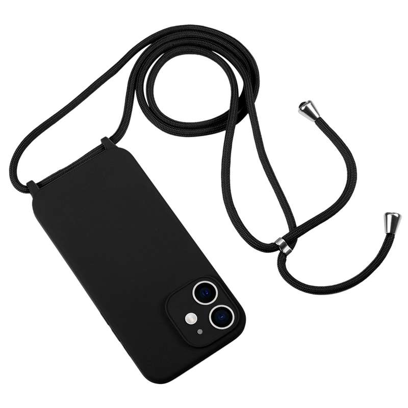 For iPhone 13 Pro Crossbody Lanyard Liquid Silicone Case(Pine Needle Green)