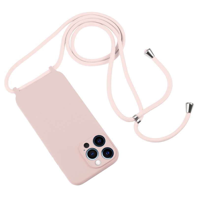For iPhone 12 Crossbody Lanyard Liquid Silicone Case(Pink)