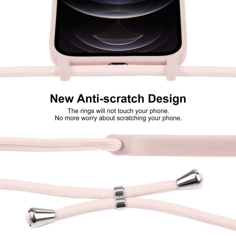 For iPhone 12 Crossbody Lanyard Liquid Silicone Case(Pink)