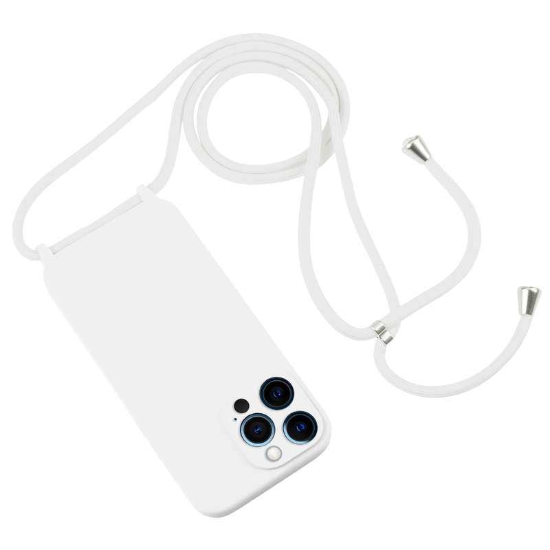 For iPhone 12 Crossbody Lanyard Liquid Silicone Case(Pink)