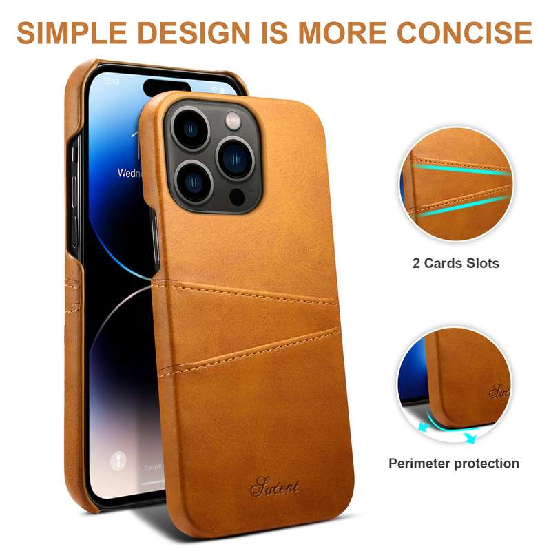 For iPhone 14 Pro Max Suteni Calf Texture Card Slots Phone Case (Brown)