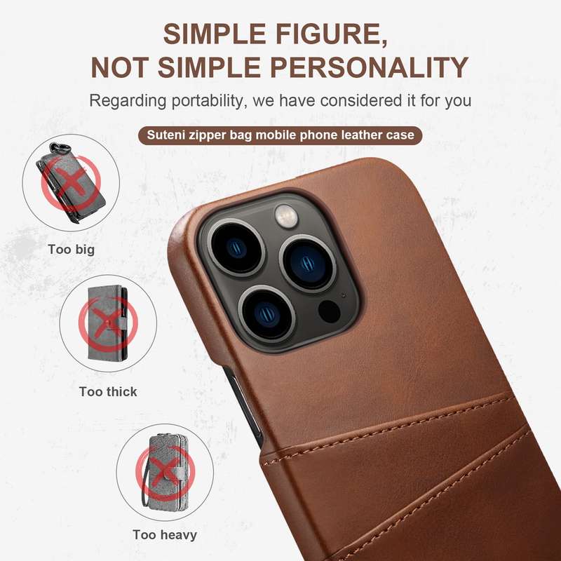 For iPhone 14 Pro Max Suteni Calf Texture Card Slots Phone Case (Brown)
