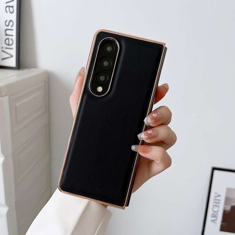 For Samsung Galaxy Z Fold3 5G Genuine Leather Xiaoya Series Nano Plating Phone Case(Coffee)