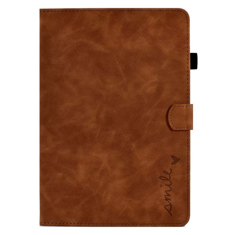 For iPad 10.2 / Air 10.5 2019 Embossed Smile Flip Tablet Leather Smart Case(Brown)