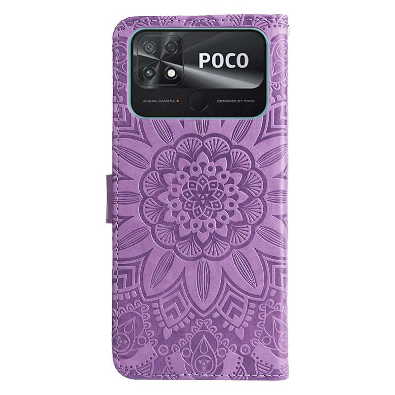 For Xiaomi Poco C40 Embossed Sunflower Leather Phone Case(Purple)