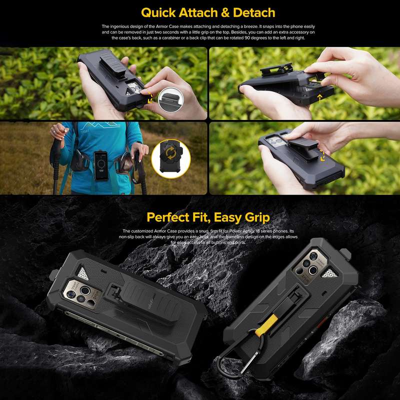 For Ulefone Power Armor 16 Pro / Power Armor 16S Ulefone Back Clip Phone Case with Carabiner(Black)