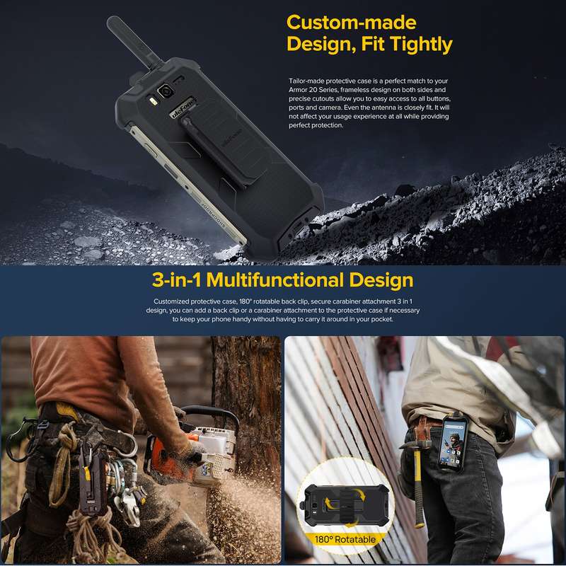 For Ulefone Armor 20WT Ulefone Back Clip Phone Case with Carabiner (Black)