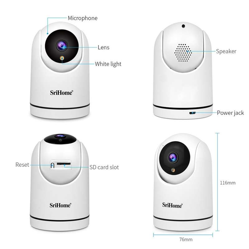 SriHome SH042 2.0MP 1080P HD AI WiFi Pan-tilt Surveillance Camera(US Plug)