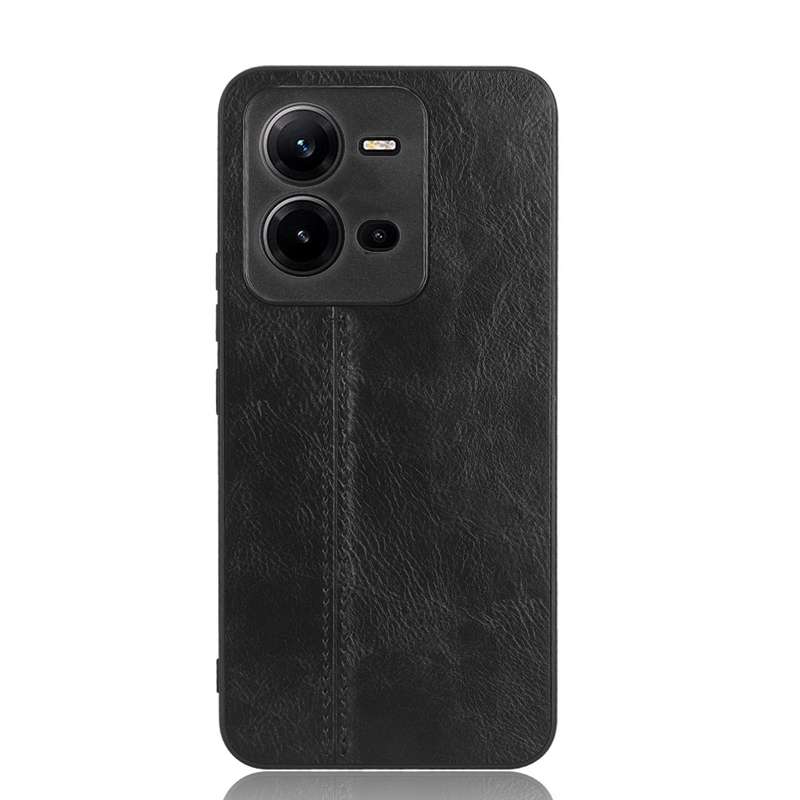 For vivo V25 5G Sewing Cow Pattern Skin PC + PU + TPU Case(Black)