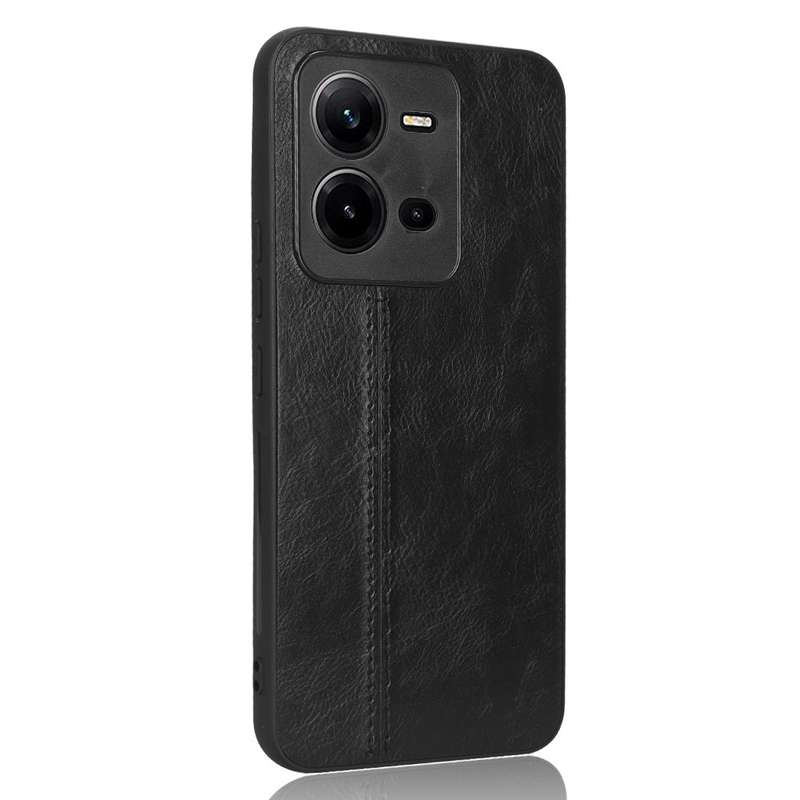 For vivo V25 5G Sewing Cow Pattern Skin PC + PU + TPU Case(Black)