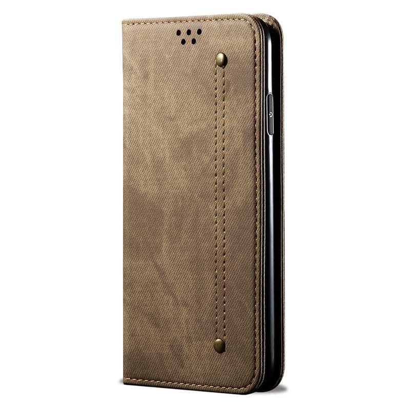 For vivo Y16 4G Global/Y02s 4G Global Denim Texture Leather Phone Case(Khaki)