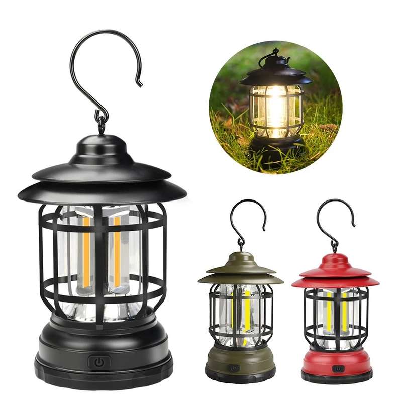 Portable Retro Hanging Lamp Lantern Camping Tent Light, Type:USB Charging(Black)
