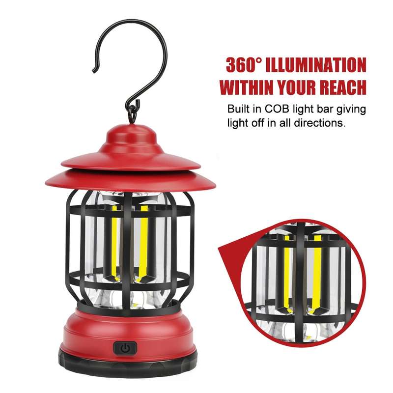 Portable Retro Hanging Lamp Lantern Camping Tent Light, Type:USB Charging(Black)