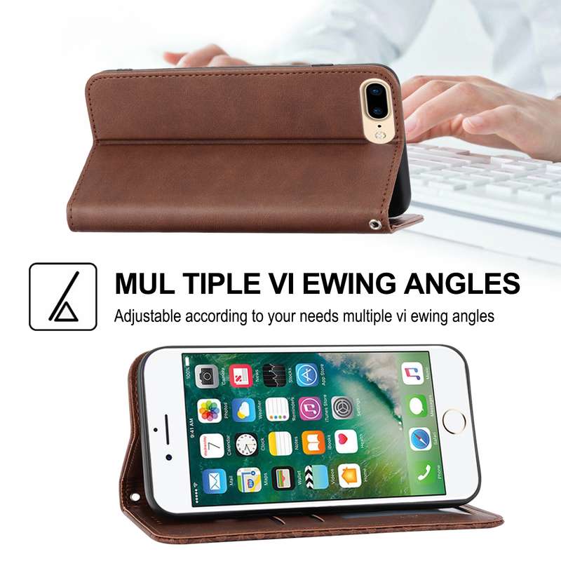 For iPhone 7 Plus / 8 Plus Cubic Grid Calf Texture Magnetic Closure Leather Phone Case(Brown)