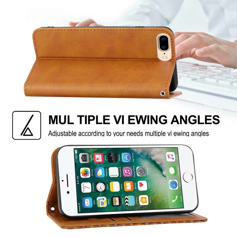 For iPhone 7 Plus / 8 Plus Cubic Grid Calf Texture Magnetic Closure Leather Phone Case(Brown)