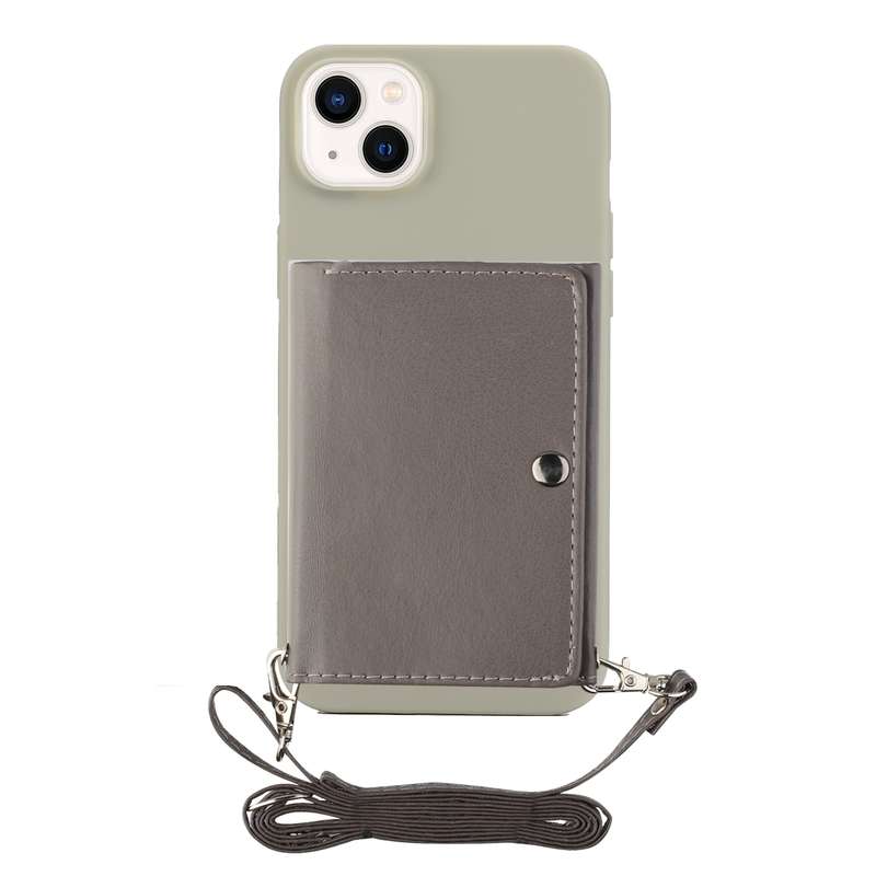 For iPhone 14 Plus Crossbody Lanyard Wallet Card Bag Phone Case(Grey)