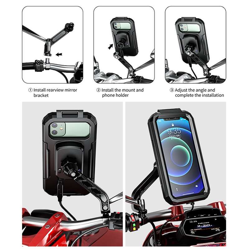 M18S-A2 Motorcycle / Bicycle Rearview Mirror Wireless Charging Waterproof Box Mobile Phone Hold