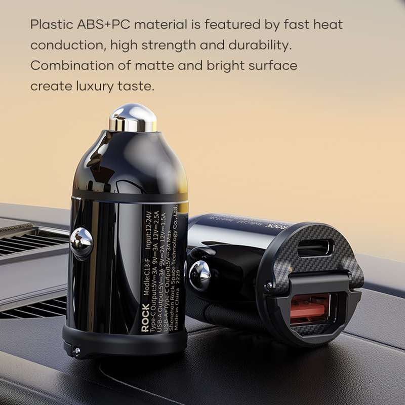 ROCK C13-F H18 Mini Portable Dual Port USB + USB-C / Type-C Car Fast Charger