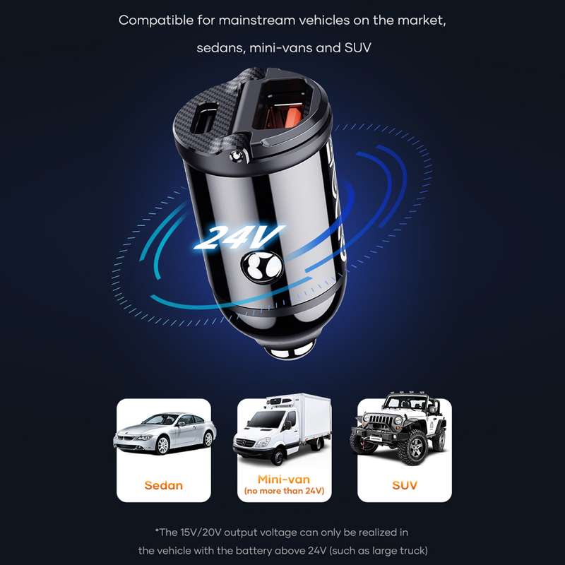 ROCK C13-F H18 Mini Portable Dual Port USB + USB-C / Type-C Car Fast Charger