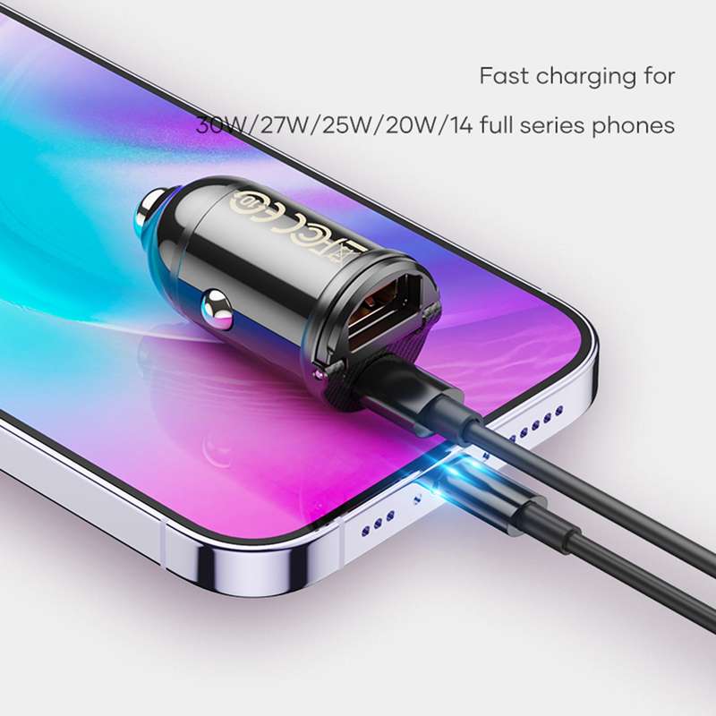 ROCK C13-F H18 Mini Portable Dual Port USB + USB-C / Type-C Car Fast Charger