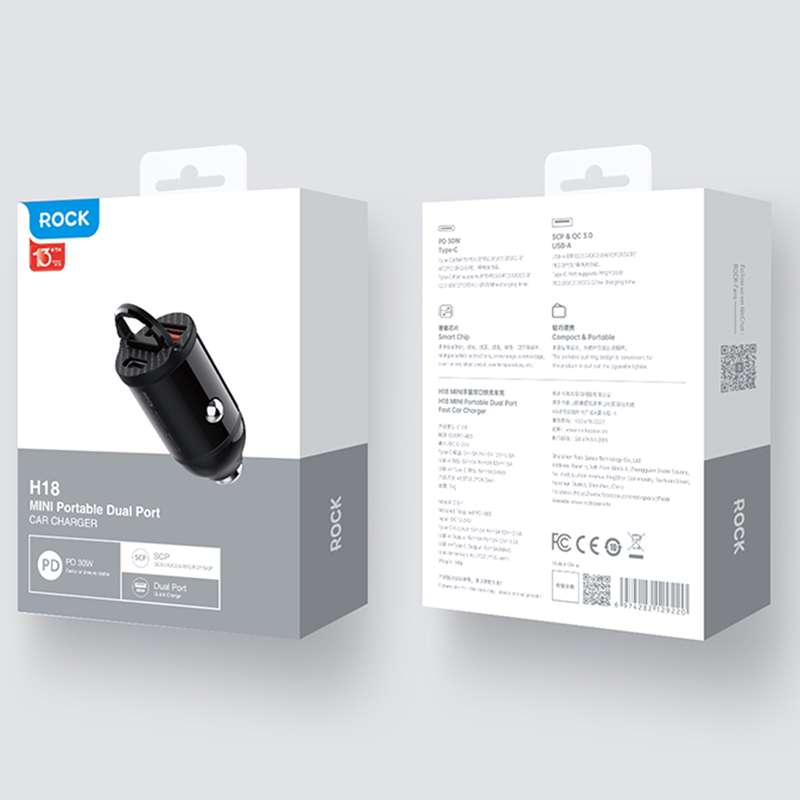ROCK C13-F H18 Mini Portable Dual Port USB + USB-C / Type-C Car Fast Charger