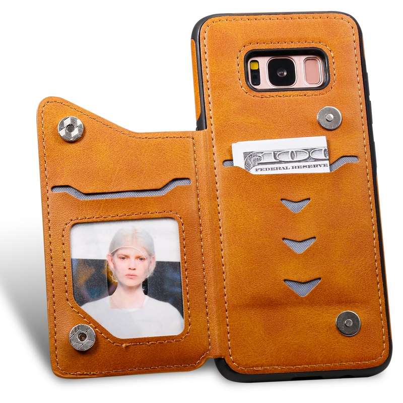 For Galaxy S8 Shockproof Calf Texture Protective Case with Holder & Card Slots & Frame(Blue)