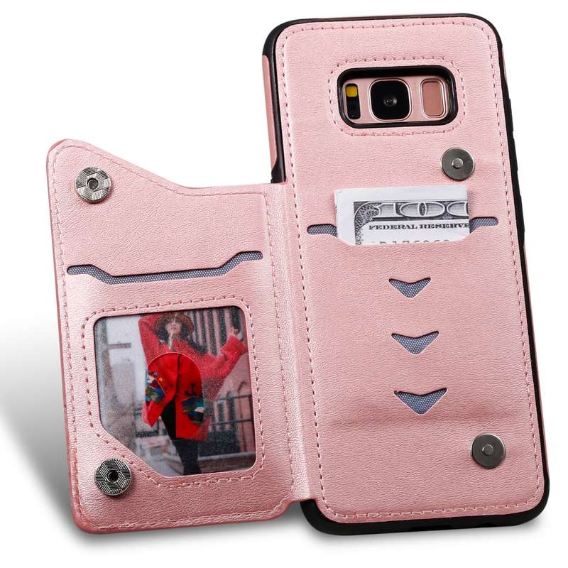 For Galaxy S8 Shockproof Calf Texture Protective Case with Holder & Card Slots & Frame(Blue)