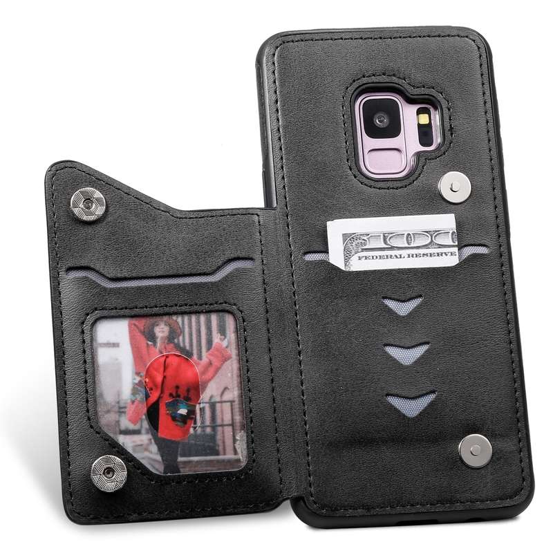 For Galaxy S9 Shockproof Calf Texture Protective Case with Holder & Card Slots & Frame(Rose Gold)