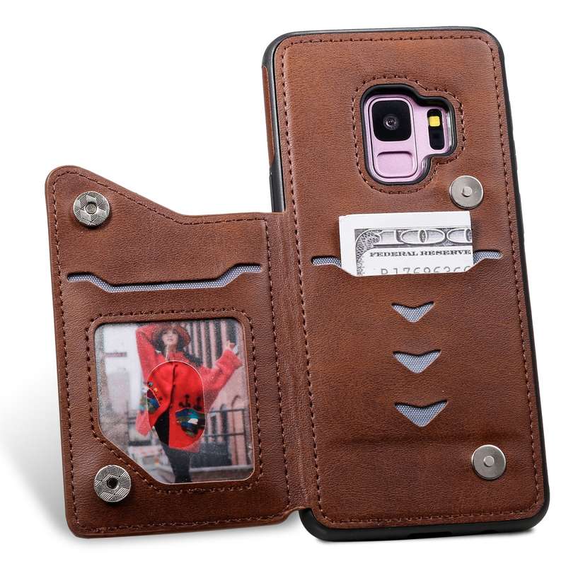 For Galaxy S9 Shockproof Calf Texture Protective Case with Holder & Card Slots & Frame(Rose Gold)
