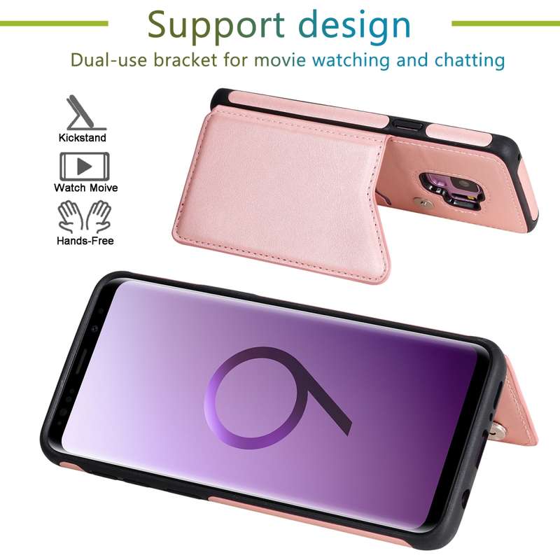 For Galaxy S9 Shockproof Calf Texture Protective Case with Holder & Card Slots & Frame(Rose Gold)