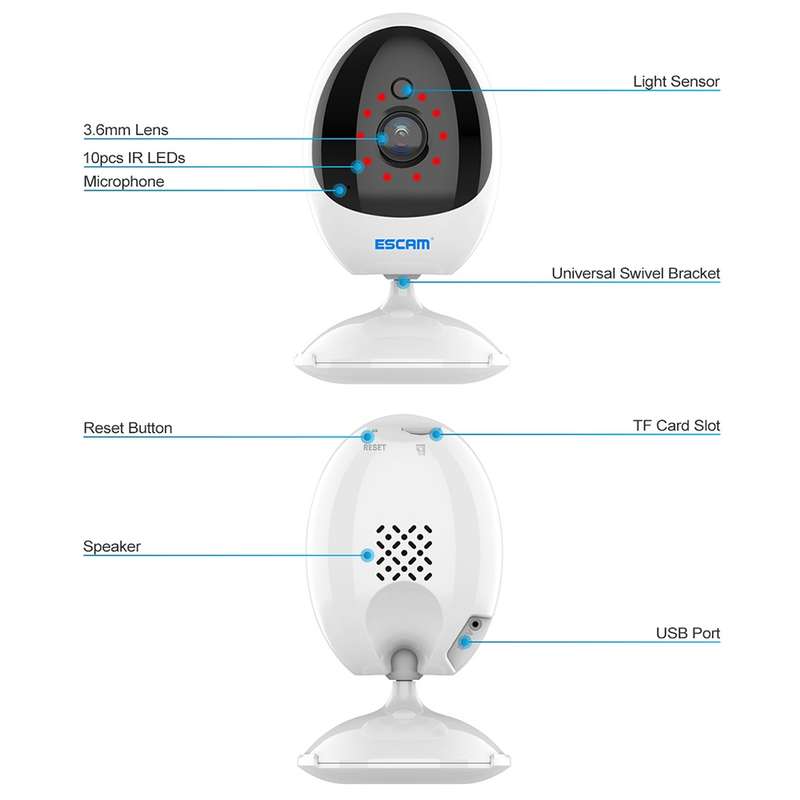 ESCAM QF006 3MP 1296P HD Indoor Wireless PTZ IP Camera IR Night Vision AI Humanoid Detection Home Se