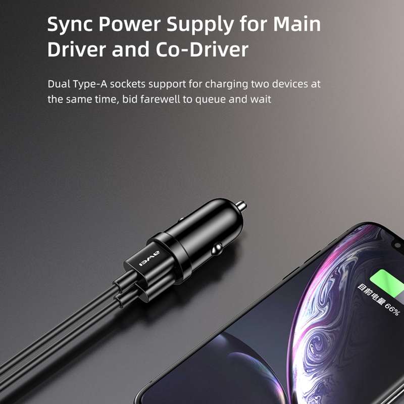 awei C-826 Mini Dual USB 2.4A Car Charger(Black)