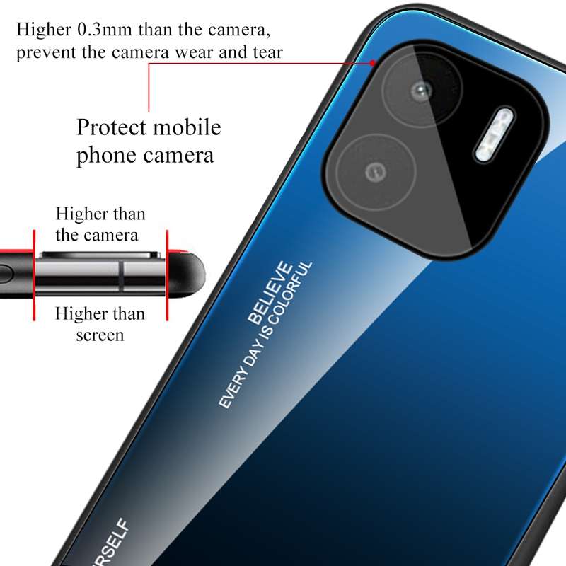 For Xiaomi Redmi A1 4G Gradient Color Glass Phone Case(Blue Black)