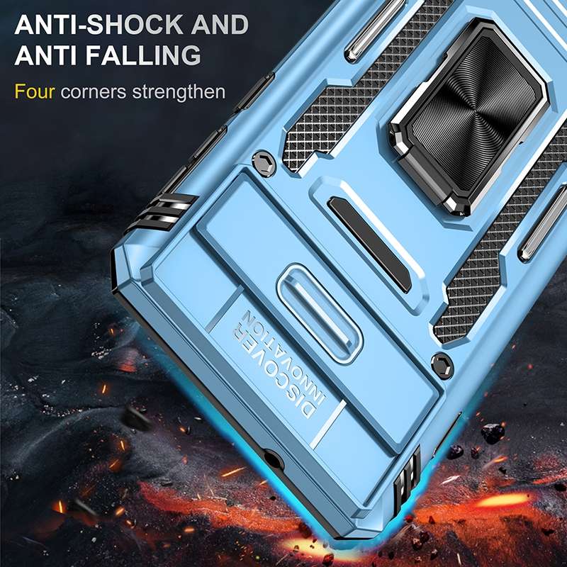 For Samsung Galaxy S10 Armor PC + TPU Camera Shield Phone Case(Light Blue)