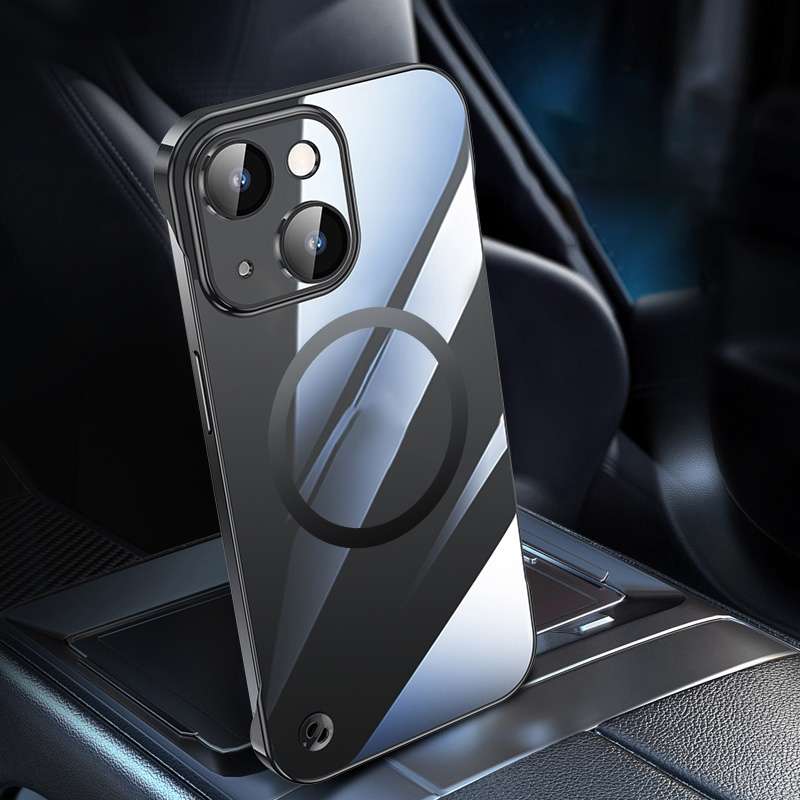 For iPhone 13 Electroplating Frameless Magsafe Magnetic PC Phone Case(Black)