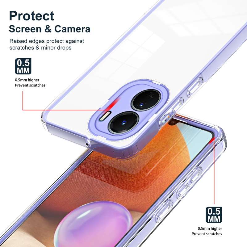 For vivo Y16 3 in 1 Clear TPU Color PC Frame Phone Case(Purple)