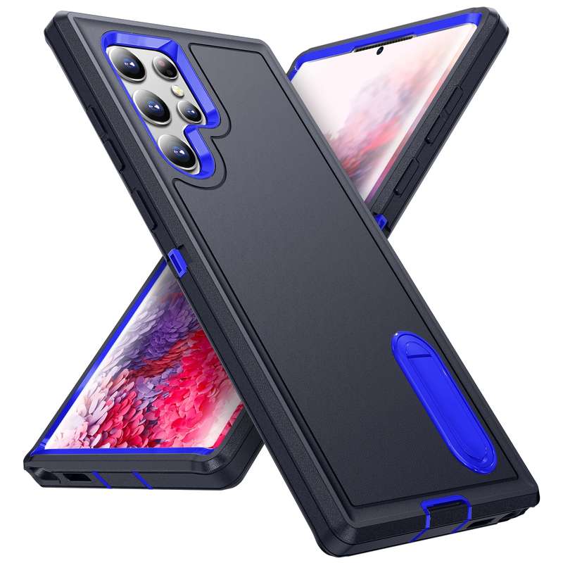 For Samsung Galaxy S23 ultra 5G 3 in 1 Rugged Holder Phone Case(Grey+Green)